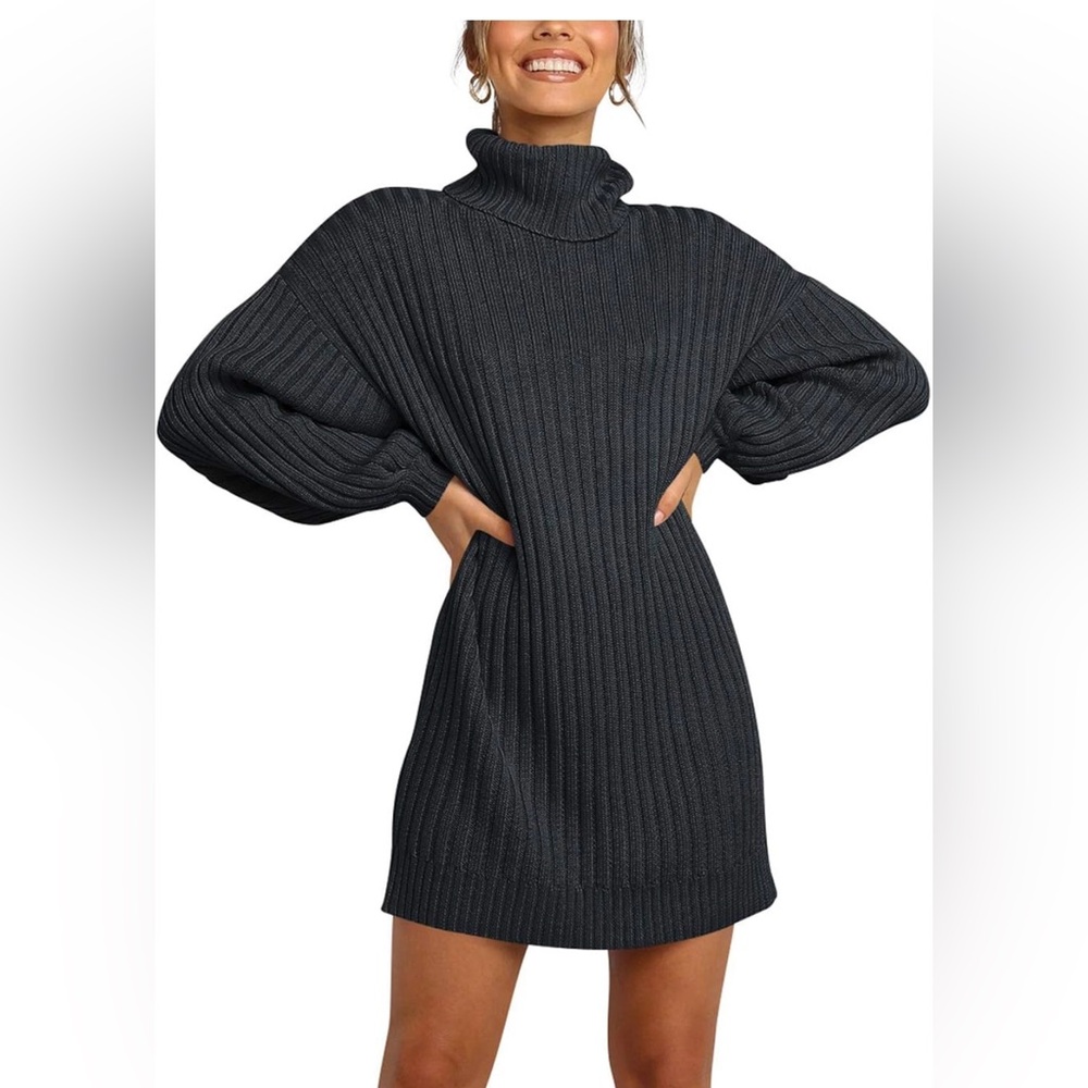 ANRABESS Women’s Loose Turtleneck Knit Long Pullover Sweater Dress, Small (4-6)